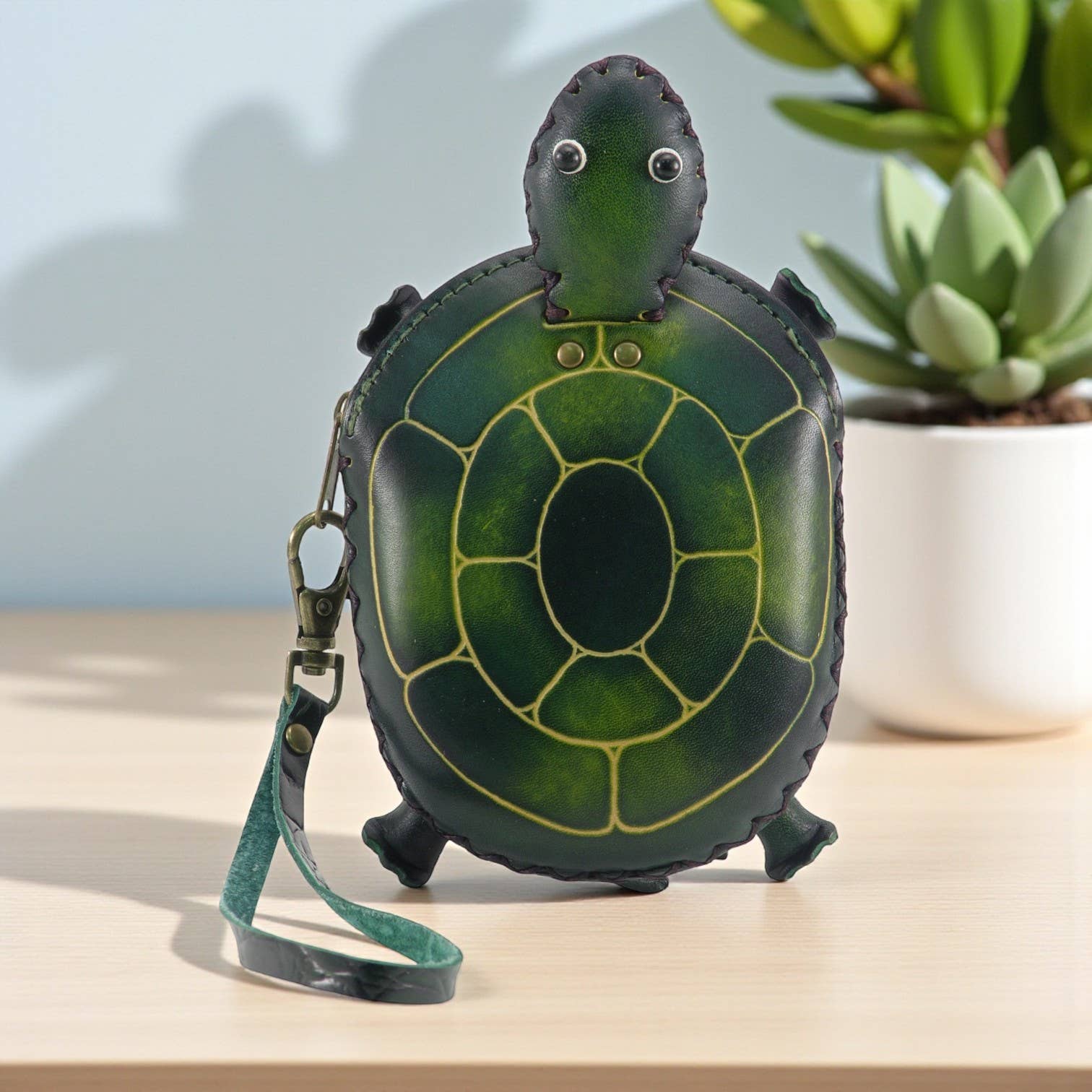Leather Turtle coin purse wallet  E353-1 Green large
