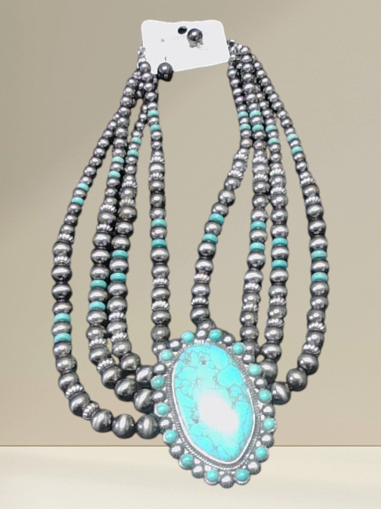 Turquoise Multi‑Strand Pendant Necklace