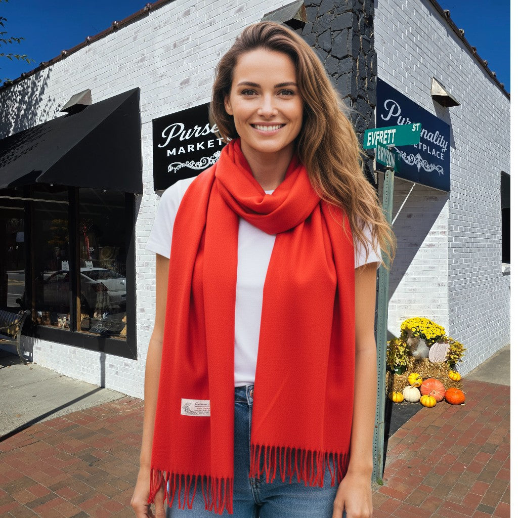 Cashmere-Feel Plaid Scarf – Short Fringe (8 Colors)