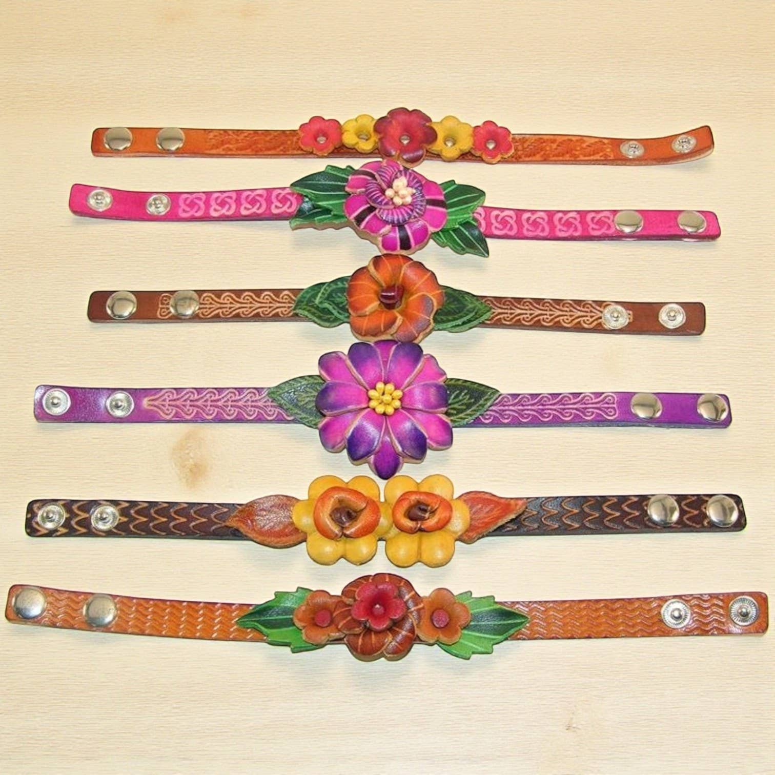Handmade small flower leather bracelet assorted