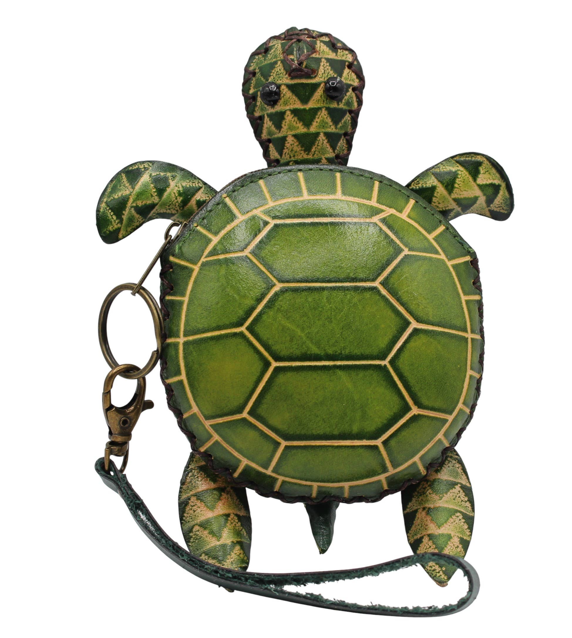 E615 leather green sea turtle wristlet coin purse wallet