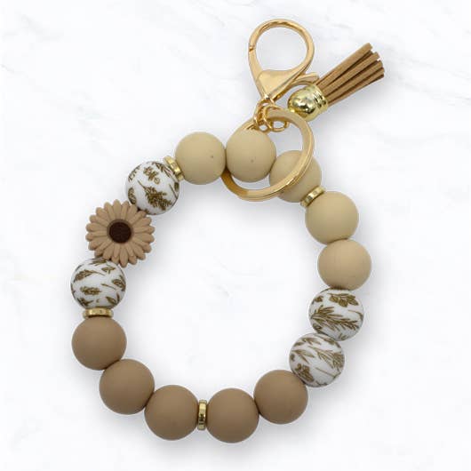Beaded Daisy Flower Bracelet Keychain