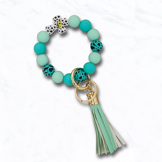 Beaded Cross Keychain Bracelet with Animal Print