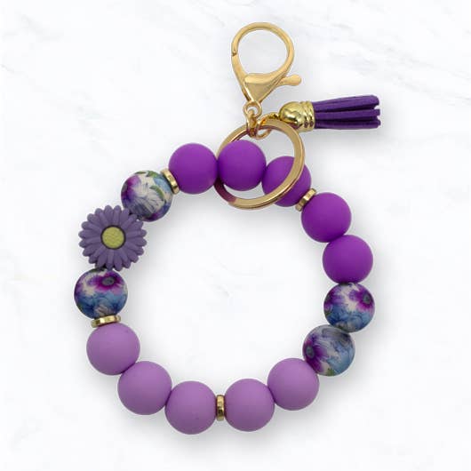 Beaded Daisy Flower Bracelet Keychain