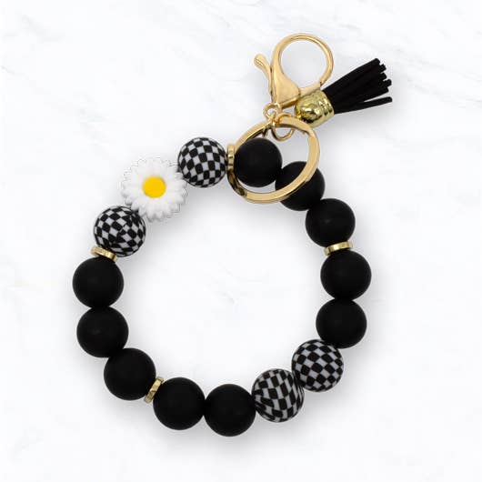 Beaded Daisy Flower Bracelet Keychain