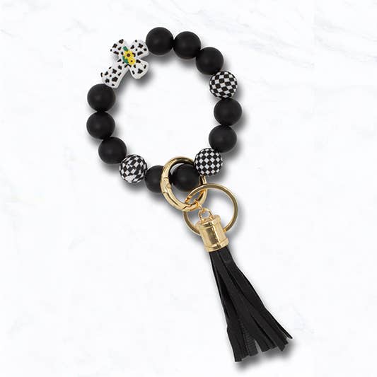 Beaded Cross Keychain Bracelet with Animal Print