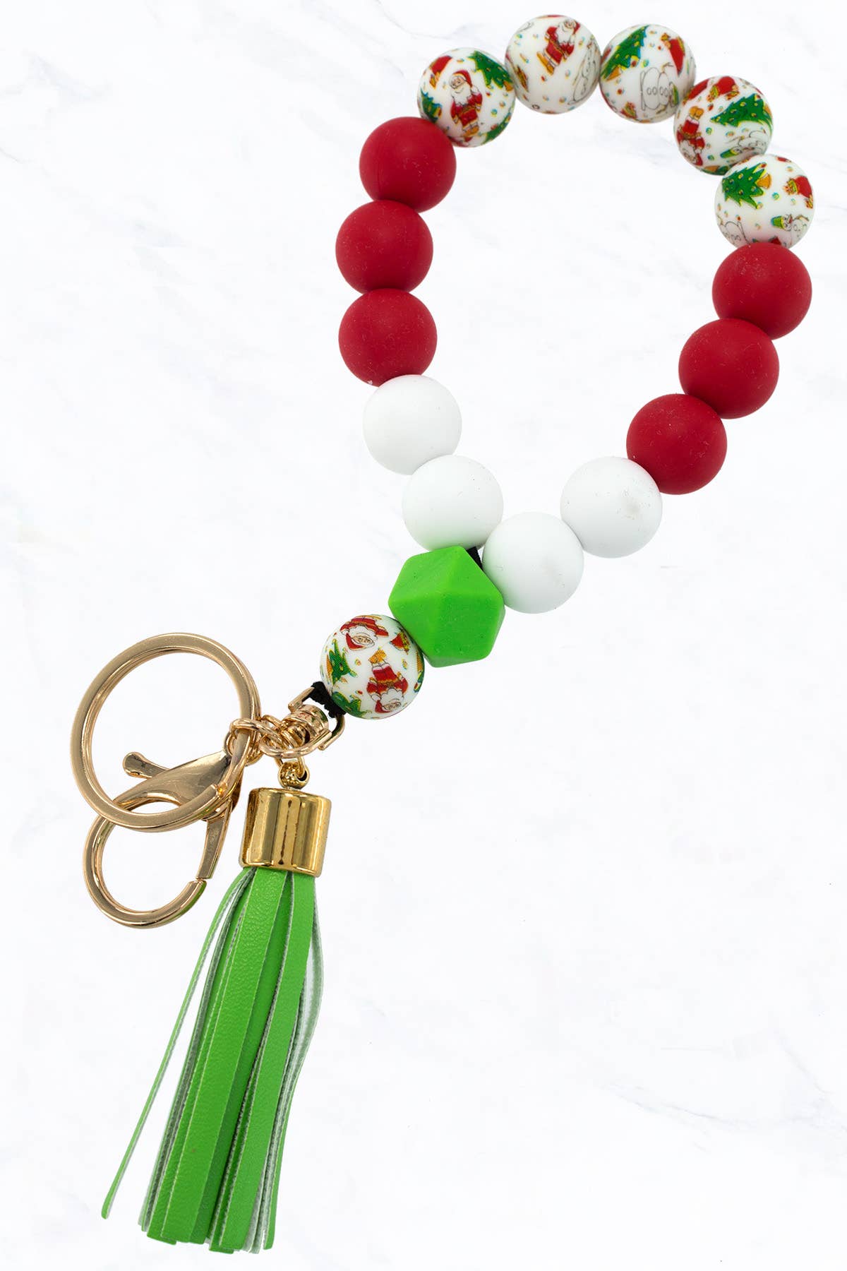 Xmas Silicone Beaded Keychain - With Tassel