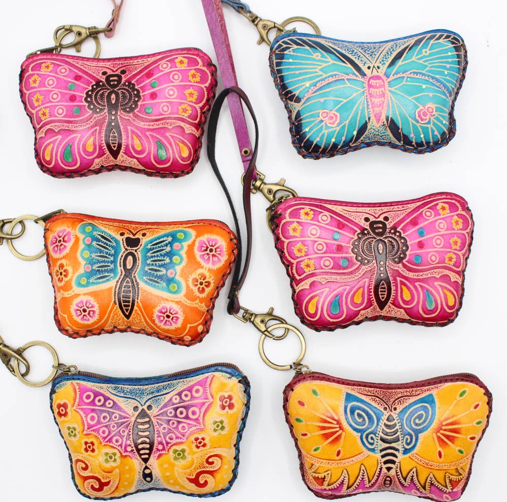 Handmade Assorted Handmade Butterfly Leather Coin Purses
