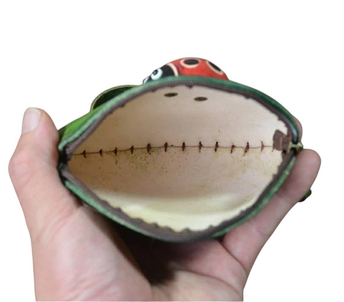 Ladybug With Leaf Wristlet- E526 leather coin purse wallet