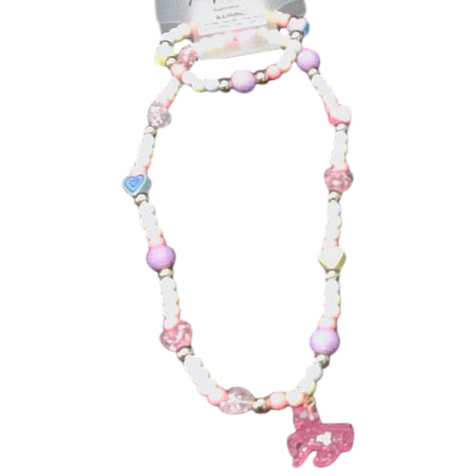 Kids Heart & Pony Charm Necklace Set (Pink Poppy)