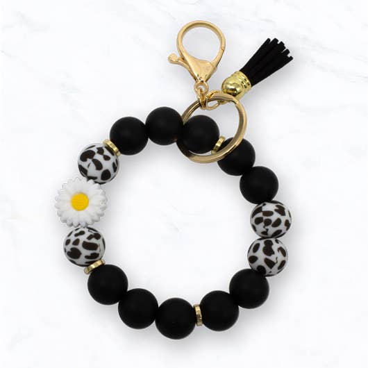 Beaded Daisy Flower Bracelet Keychain