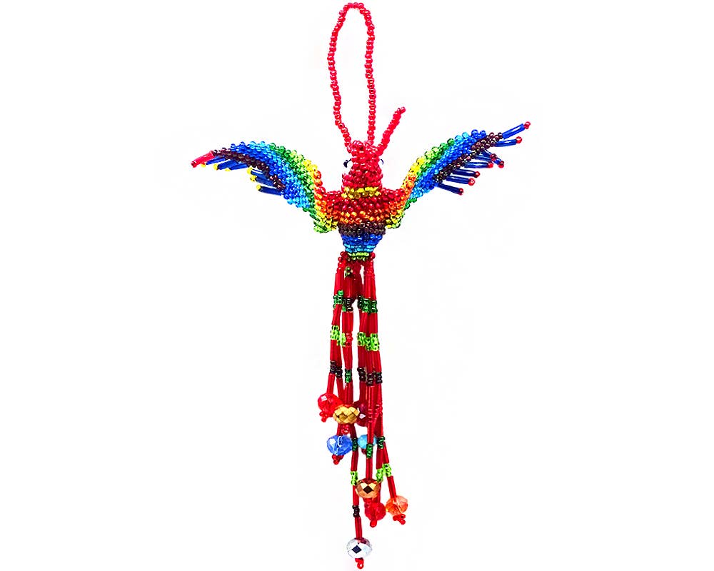Beaded Hummingbird Figurine Seed Bead Fringe Dangle Ornament