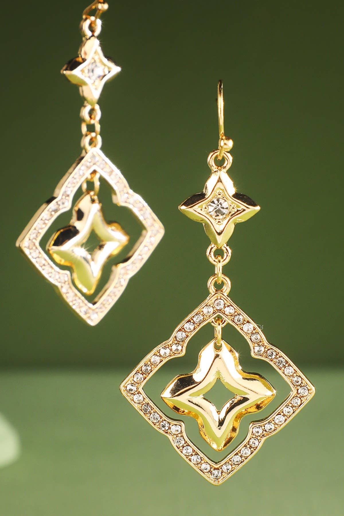 Trio Pave Quatrefoil Dangle Earrings