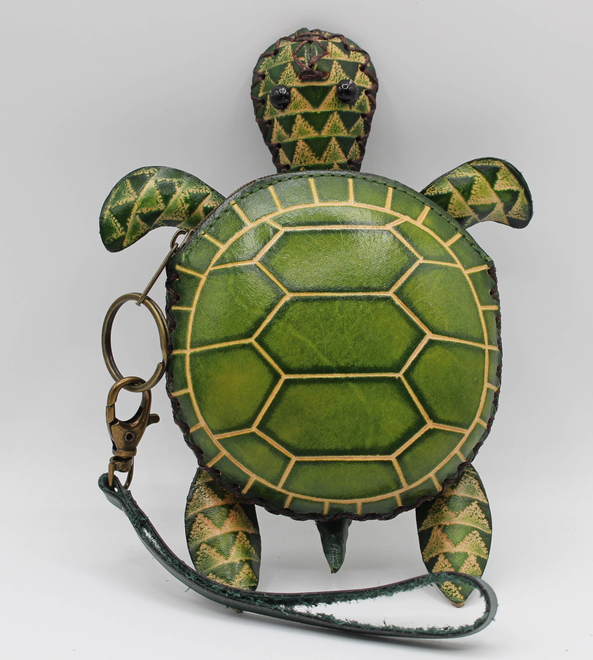 E615 leather green sea turtle wristlet coin purse wallet