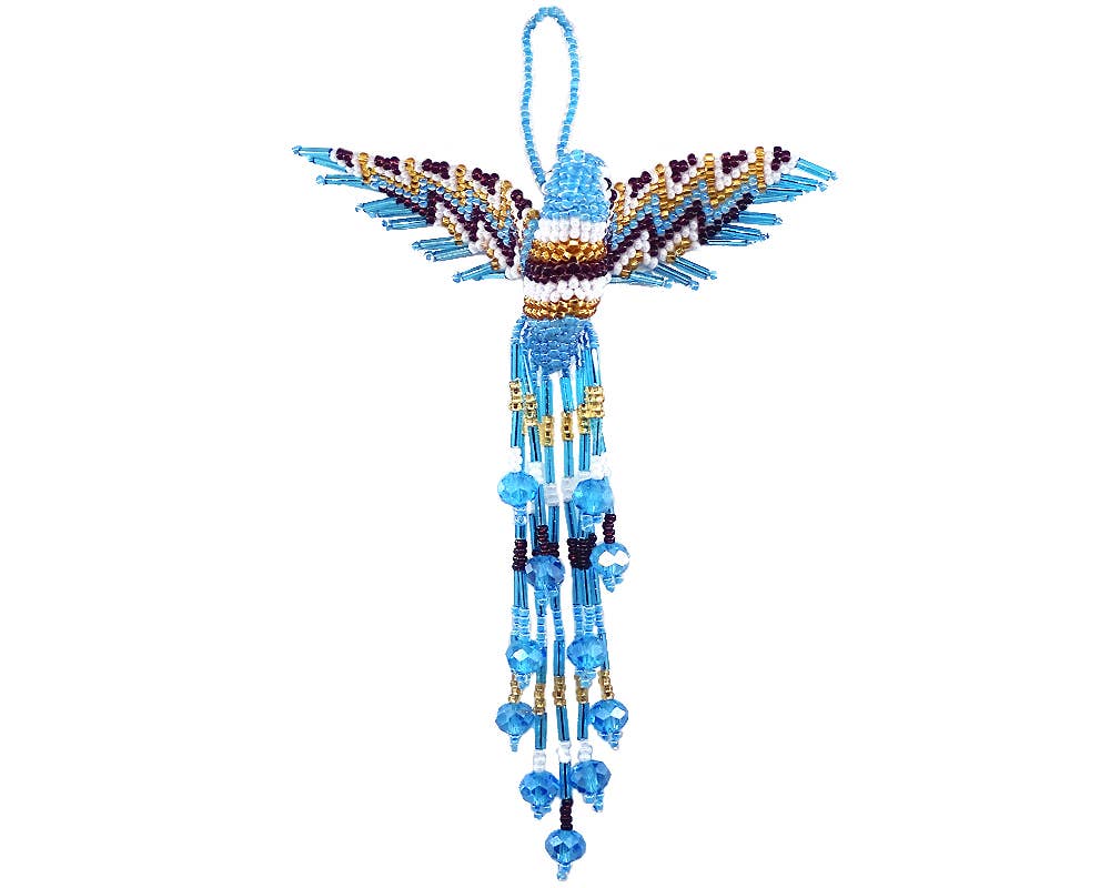 Beaded Hummingbird Figurine Seed Bead Fringe Dangle Ornament