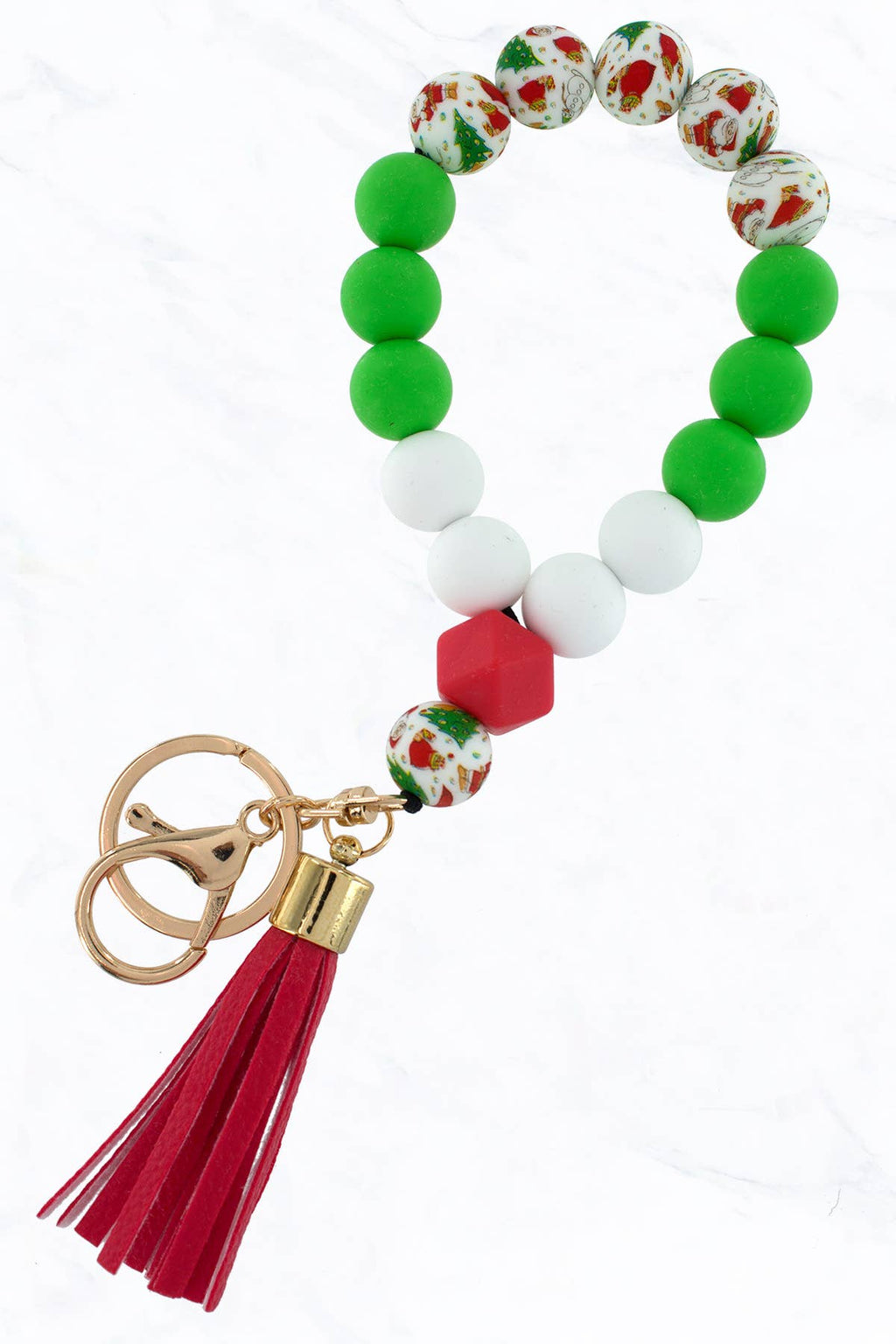 Xmas Silicone Beaded Keychain - With Tassel