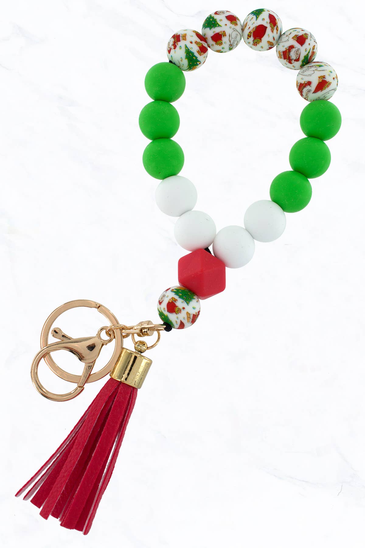 Xmas Silicone Beaded Keychain - With Tassel