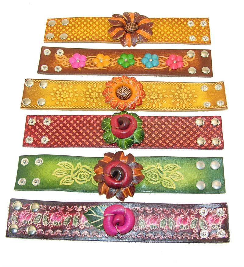 Assorted Wide leather flower Women's Bracelet