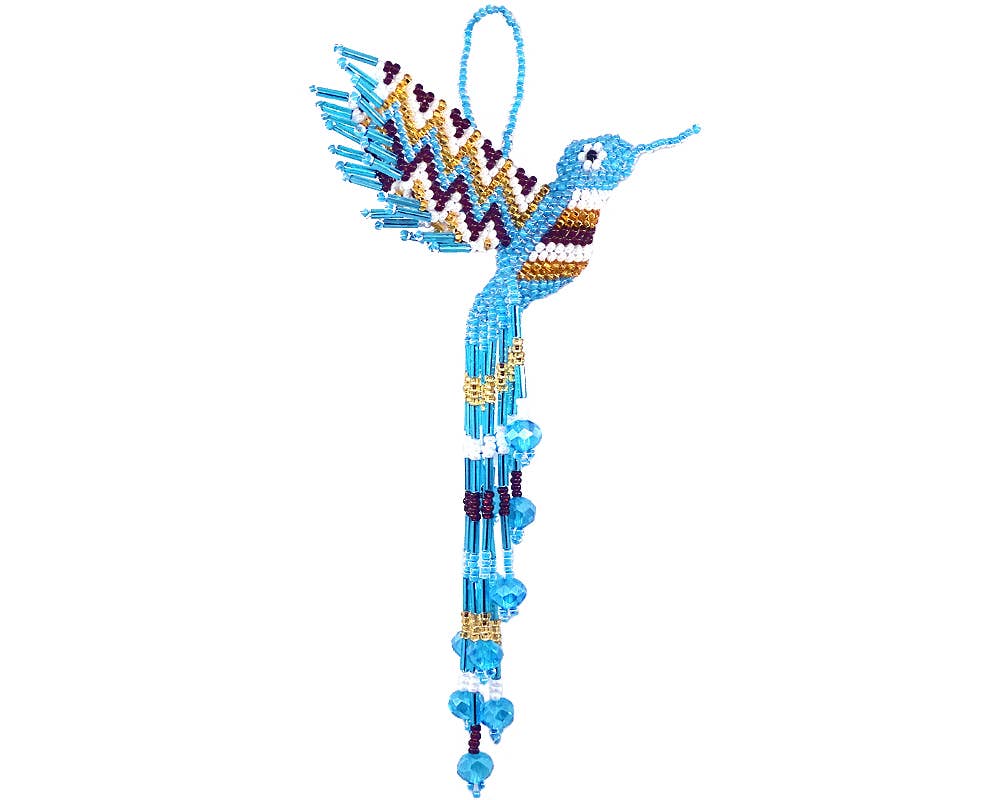 Beaded Hummingbird Figurine Seed Bead Fringe Dangle Ornament