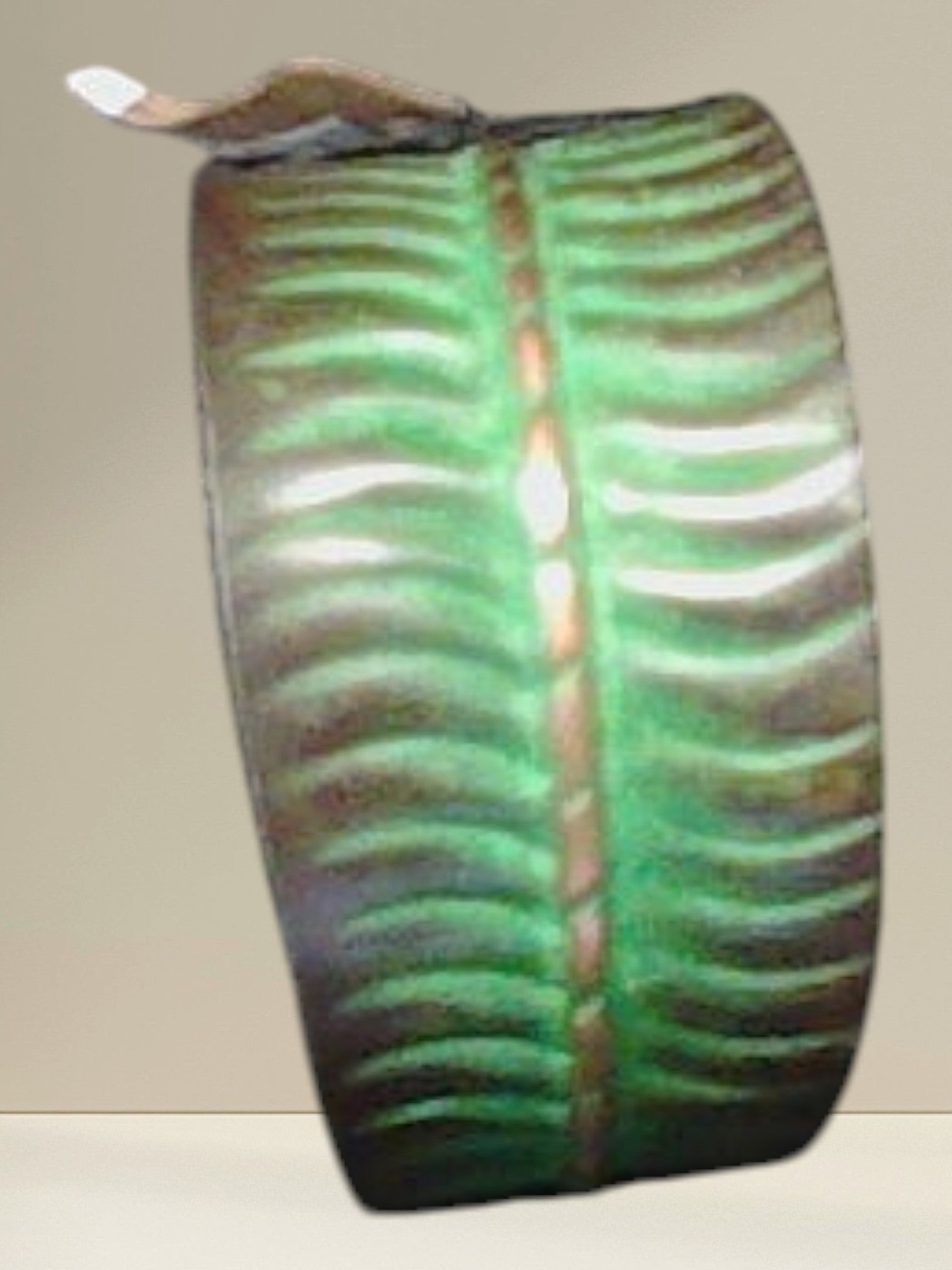 Aasha Copper Patina Leaf-Rib Cuff