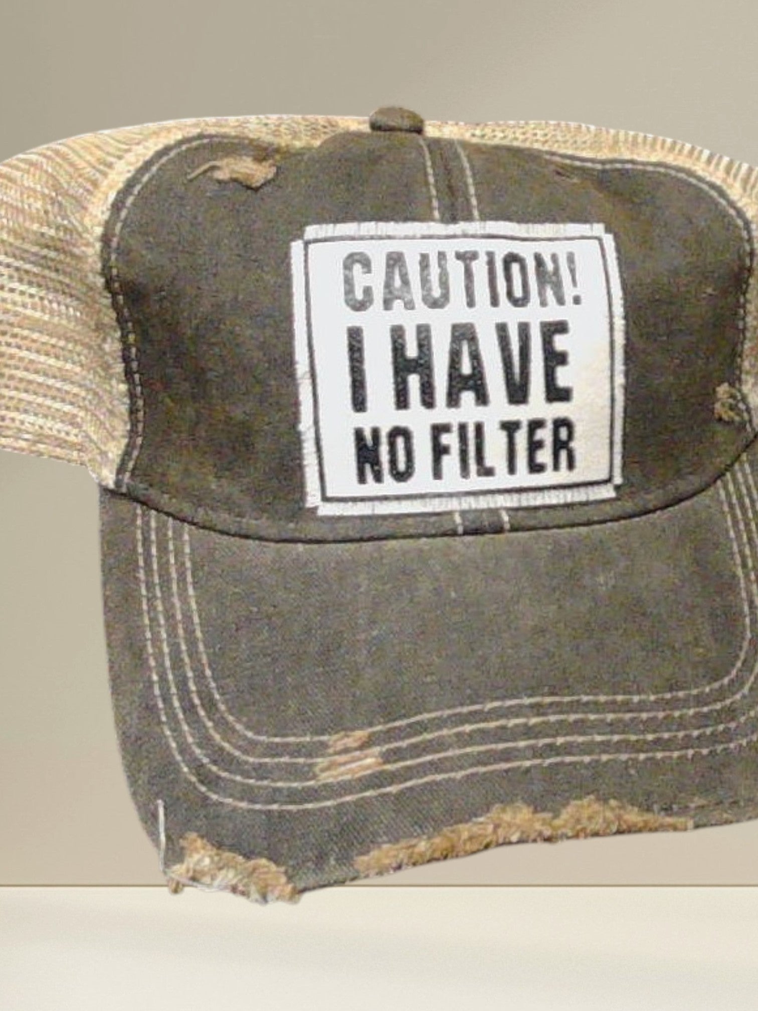 Distressed Trucker Cap — Caution! I Have No Filter