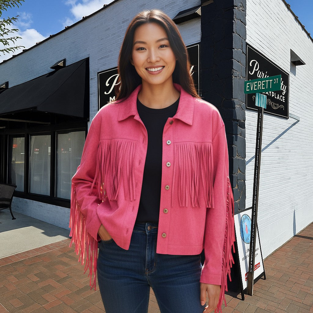 Umgee Fringe Jacket (Pink)