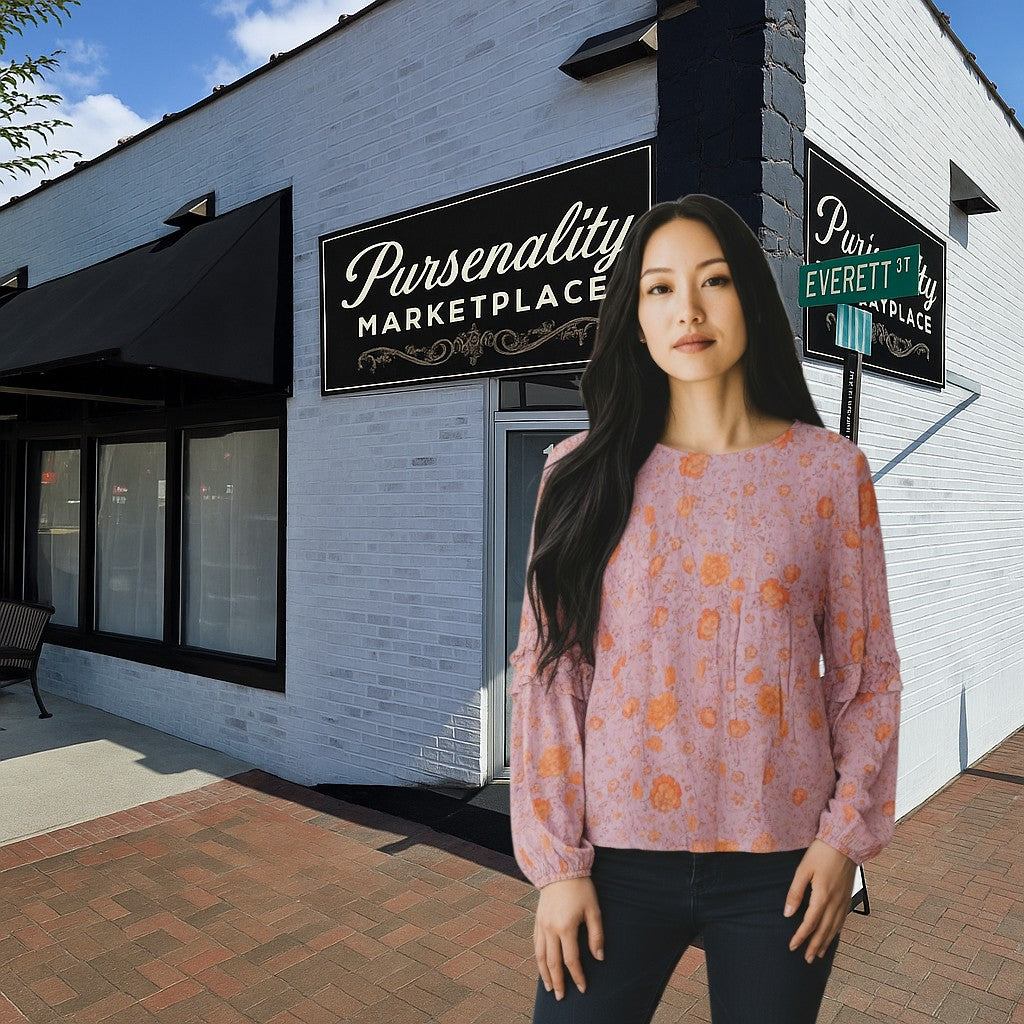 Easel Floral Ruffle Sleeve Blouse — Grey