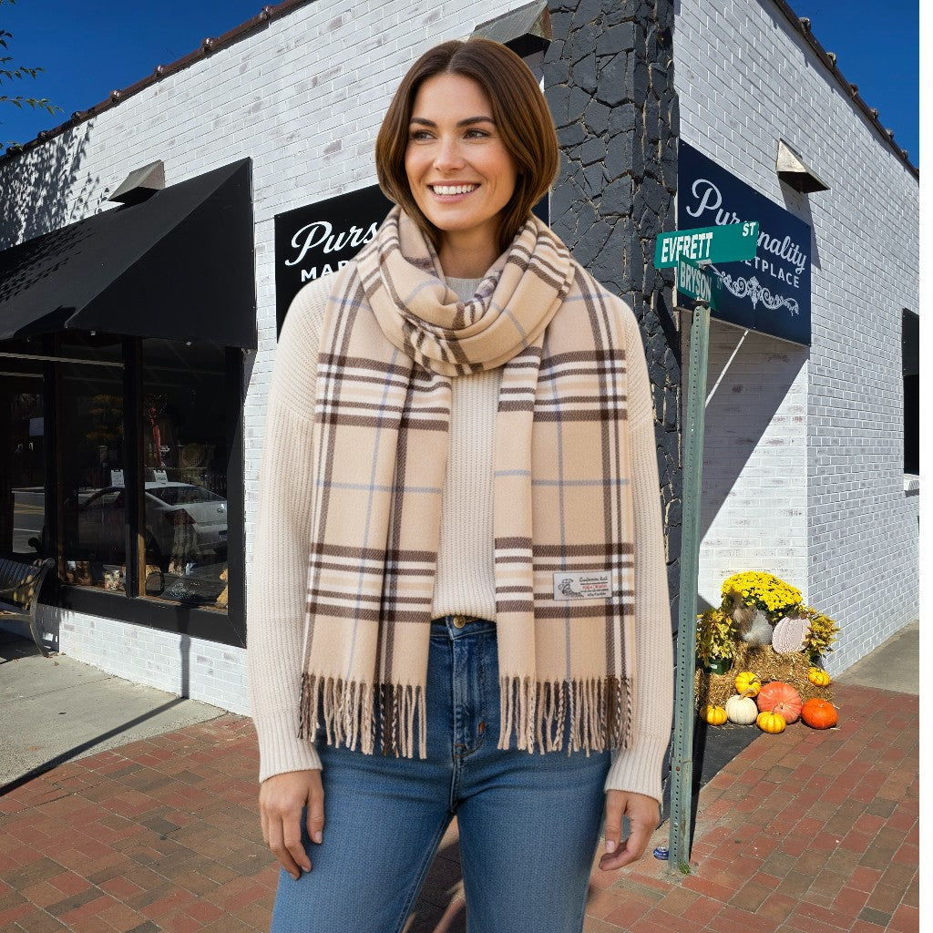 Cashmere-Feel Plaid Scarf – Short Fringe (8 Colors)