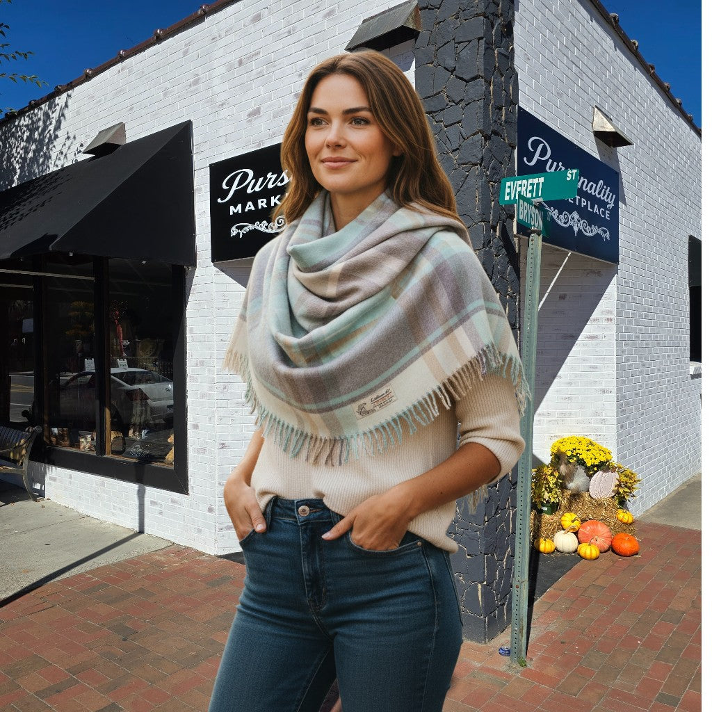 Cashmere-Feel Plaid Scarf – Short Fringe (8 Colors)