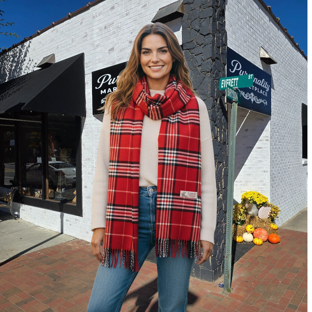 Cashmere-Feel Plaid Scarf – Short Fringe (8 Colors)