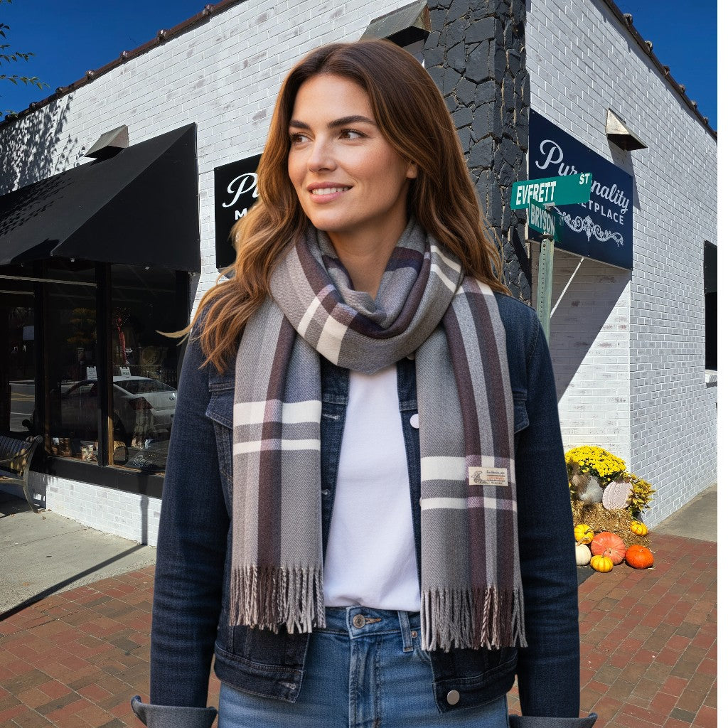 Cashmere-Feel Plaid Scarf – Short Fringe (8 Colors)