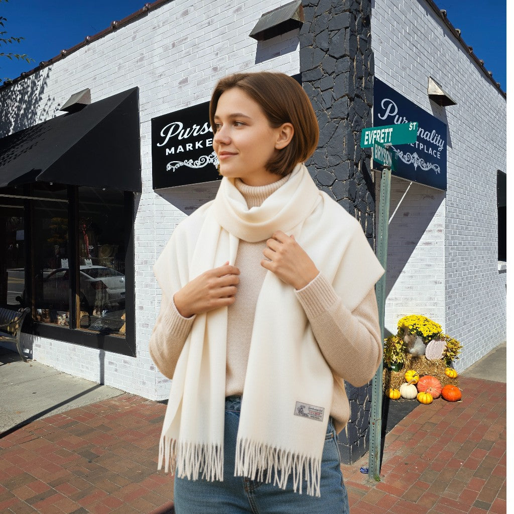 Cashmere-Feel Plaid Scarf – Short Fringe (8 Colors)