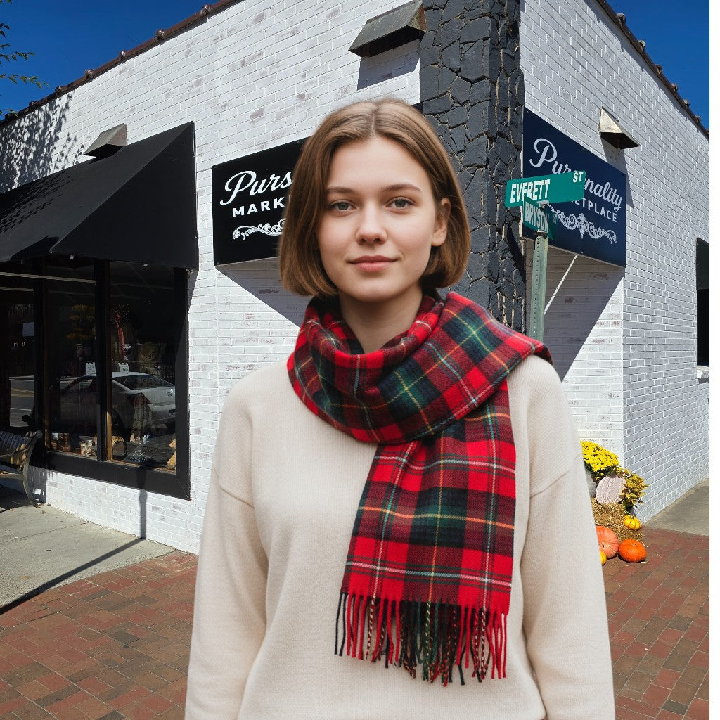 Cashmere-Feel Plaid Scarf – Short Fringe (8 Colors)