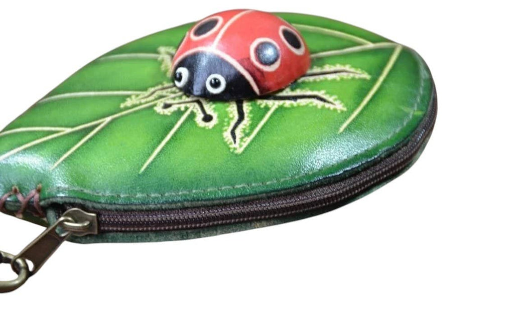 Ladybug With Leaf Wristlet- E526 leather coin purse wallet