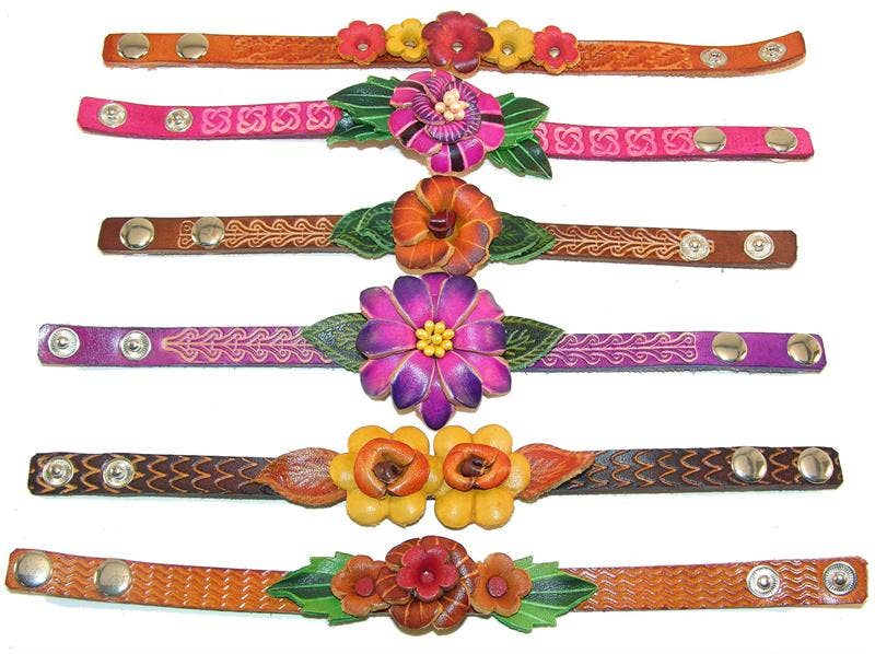 Handmade small flower leather bracelet assorted