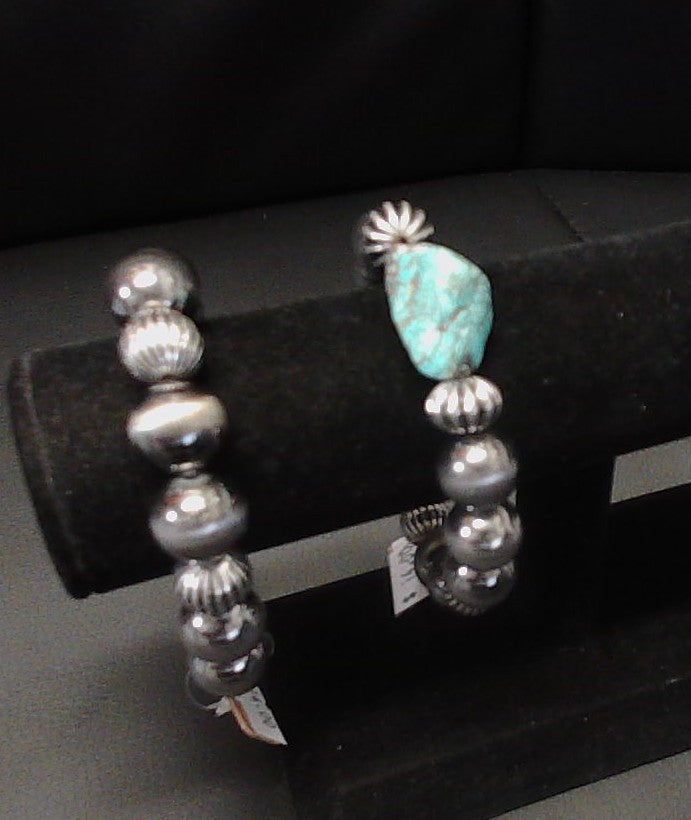 Silver Beaded Turquoise Accent Bracelet