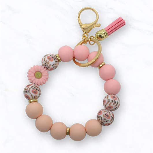 Beaded Daisy Flower Bracelet Keychain