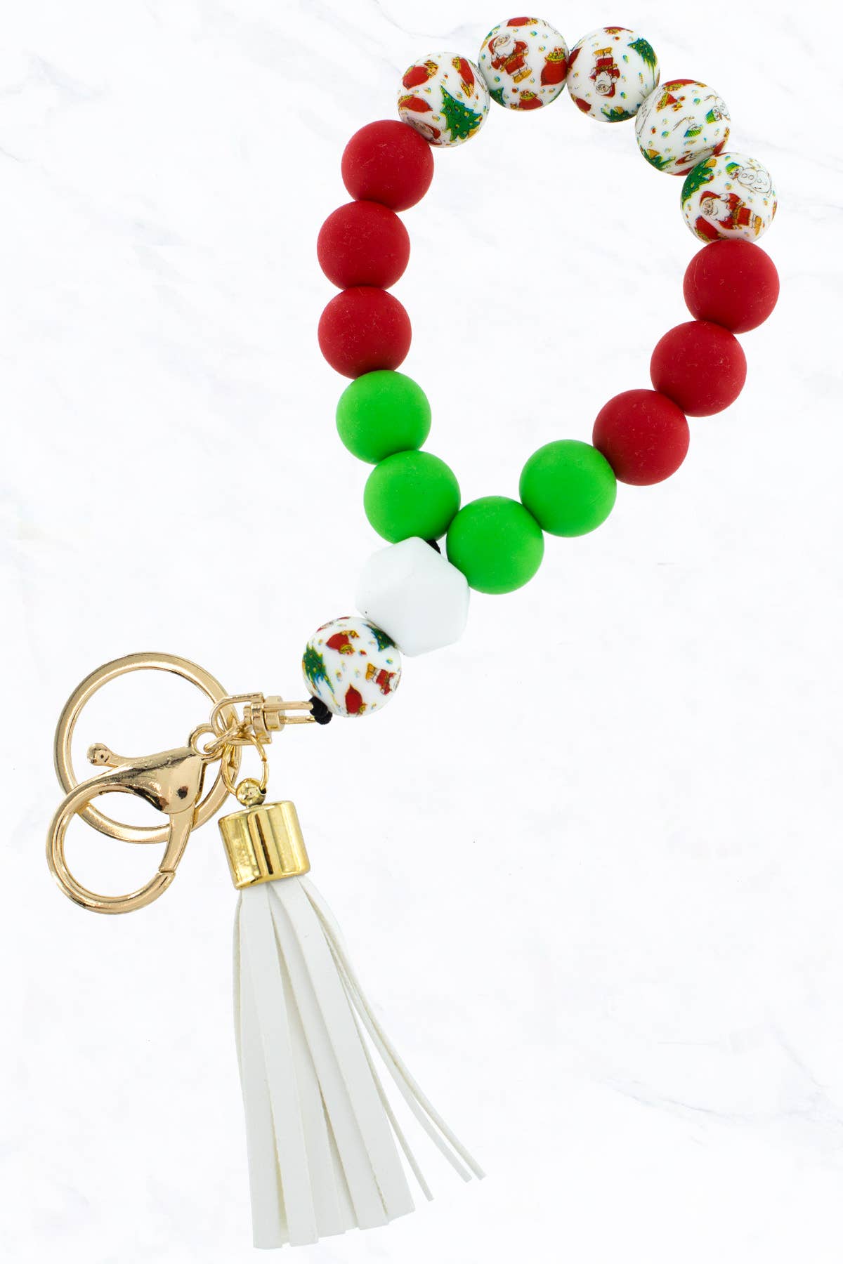 Xmas Silicone Beaded Keychain - With Tassel
