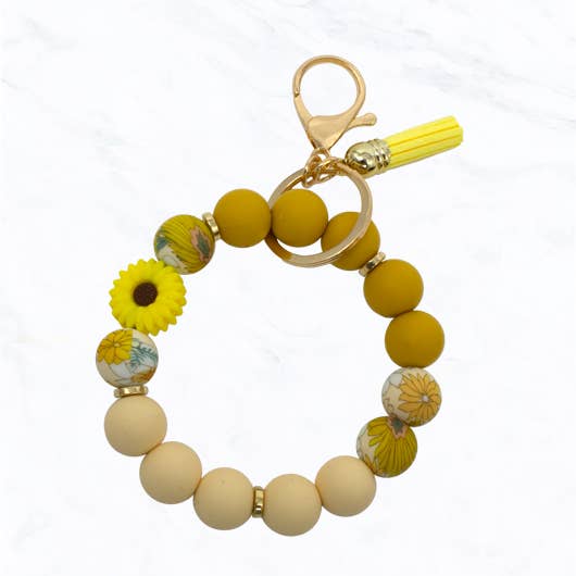 Beaded Daisy Flower Bracelet Keychain