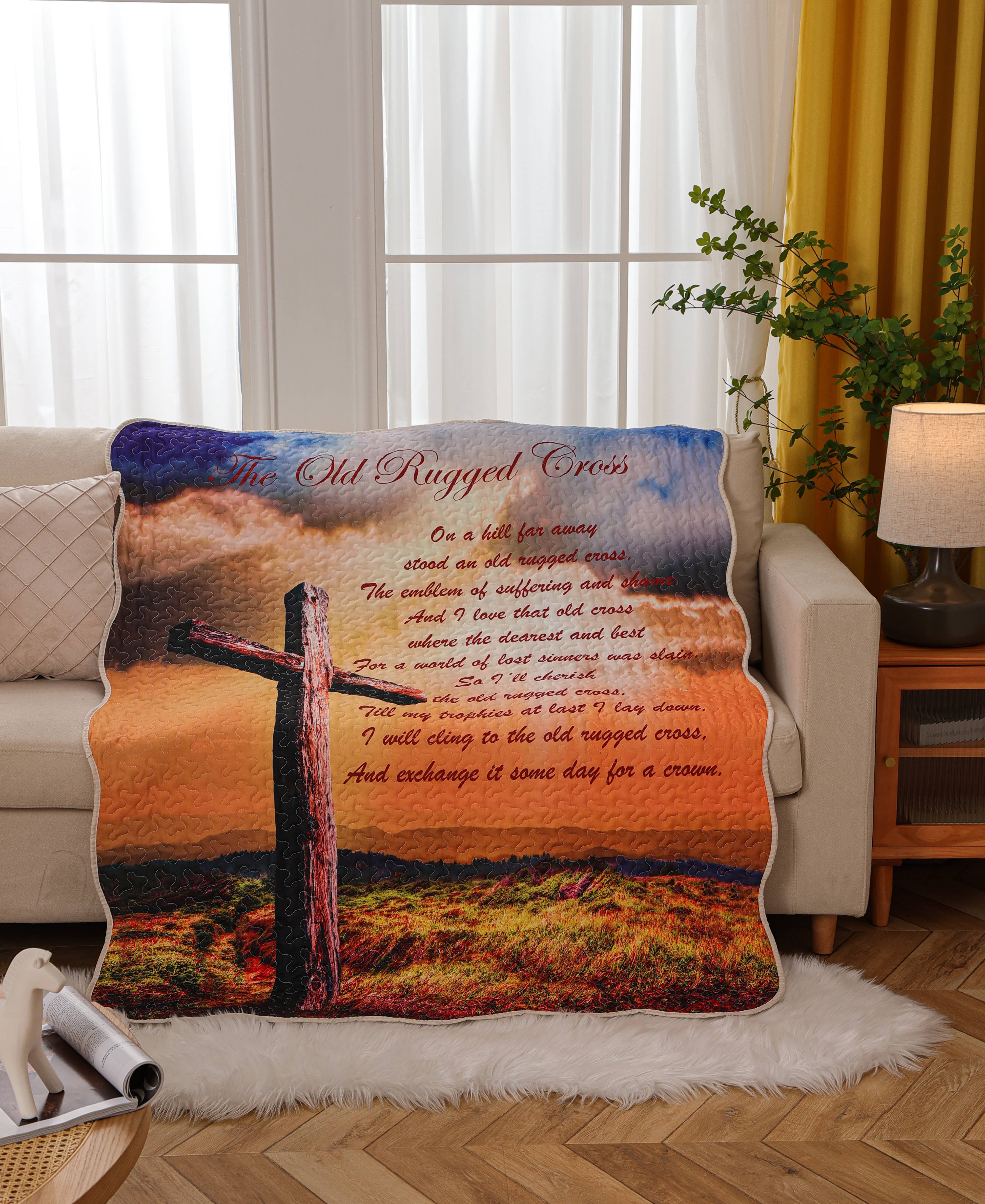 "Old Rugged Cross" Inspirational Quilted Throw 50"x60"