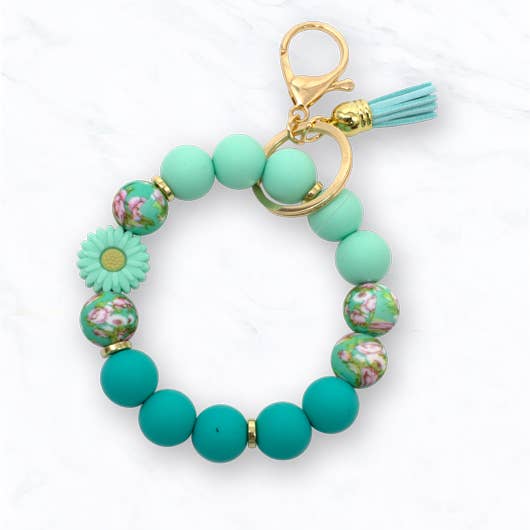 Beaded Daisy Flower Bracelet Keychain