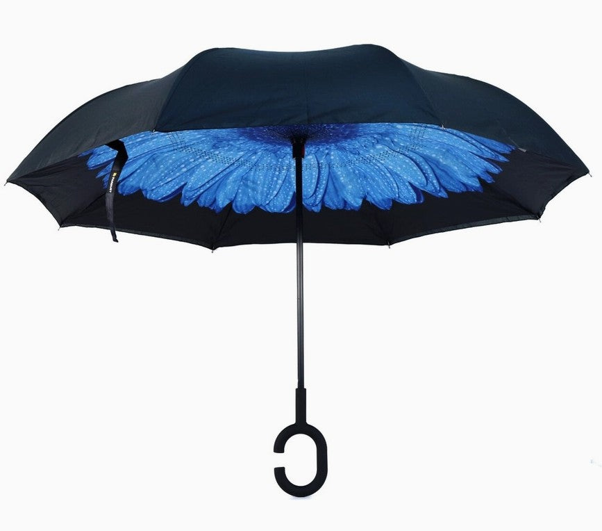 Double-Layer Inverted Umbrella — Blue Daisy Inside