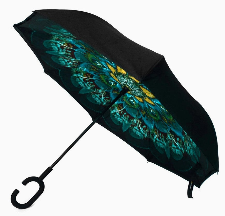Double-Layer Inverted Umbrella — Teal Sunflower Inside
