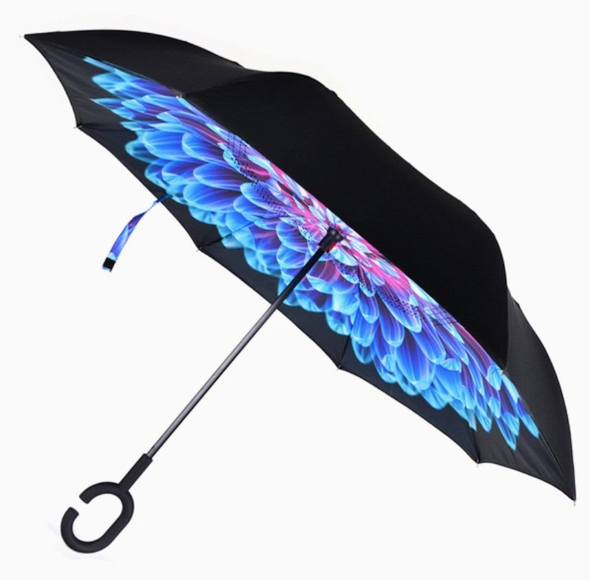 Double-Layer Inverted Umbrella — Blue/Purple Petals Inside