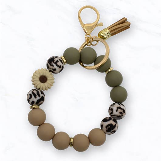 Beaded Daisy Flower Bracelet Keychain