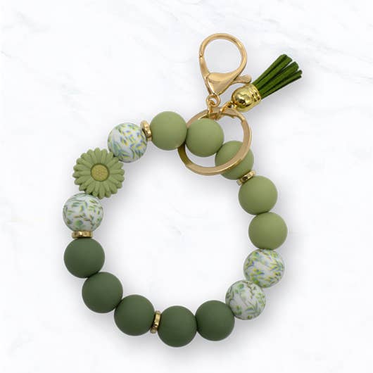Beaded Daisy Flower Bracelet Keychain