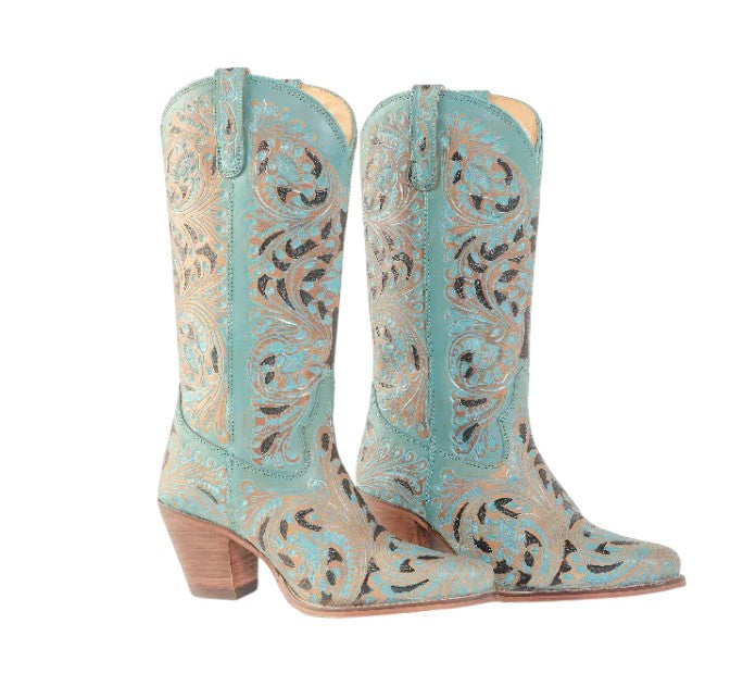 Kasiopeah Hand-tooled Boots in Turquoise