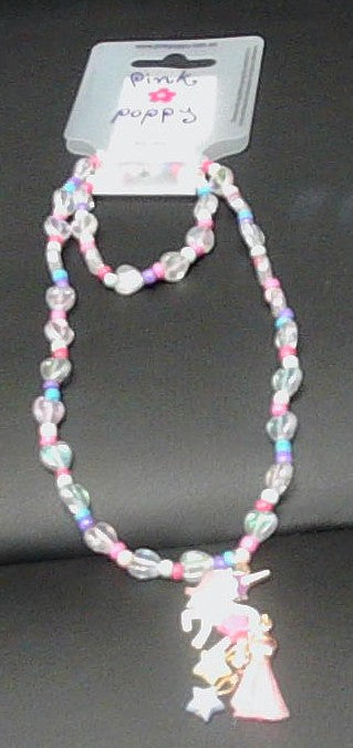 Kids Unicorn Charm Necklace (Pink Poppy)