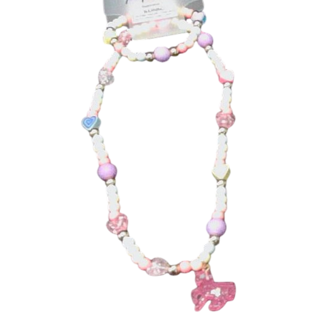 Kids Heart & Pony Charm Necklace Set (Pink Poppy)