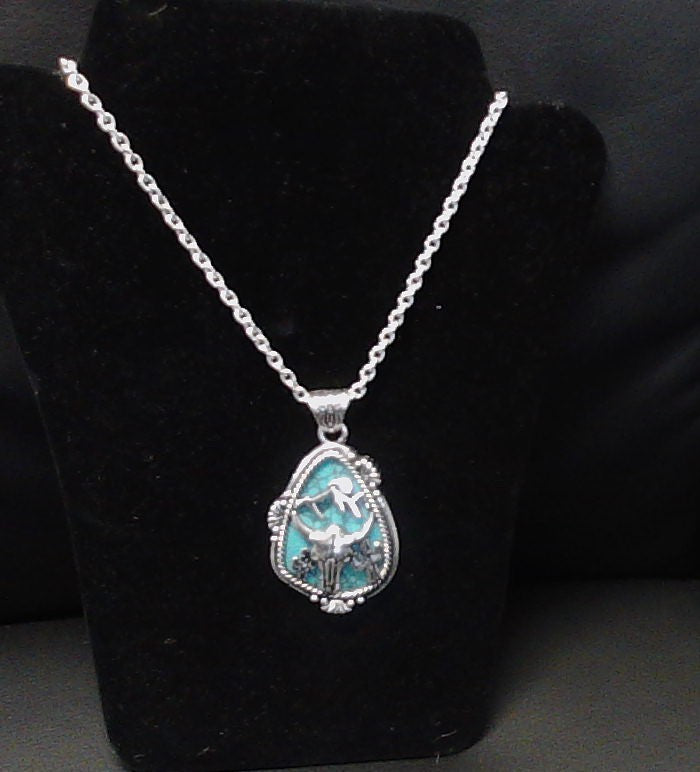 Turquoise Cowboy Scene Necklace